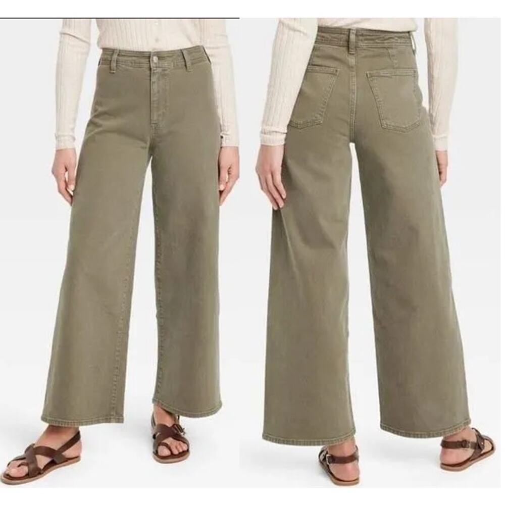 NWT Universal Thread High Rise Sailor Wide Leg Ankle Jeans Olive Women's Size 0